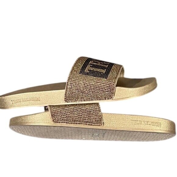 True Religion Gold Rhinestone Slide Sandals Womens Size 9 - Picture 6 of 10